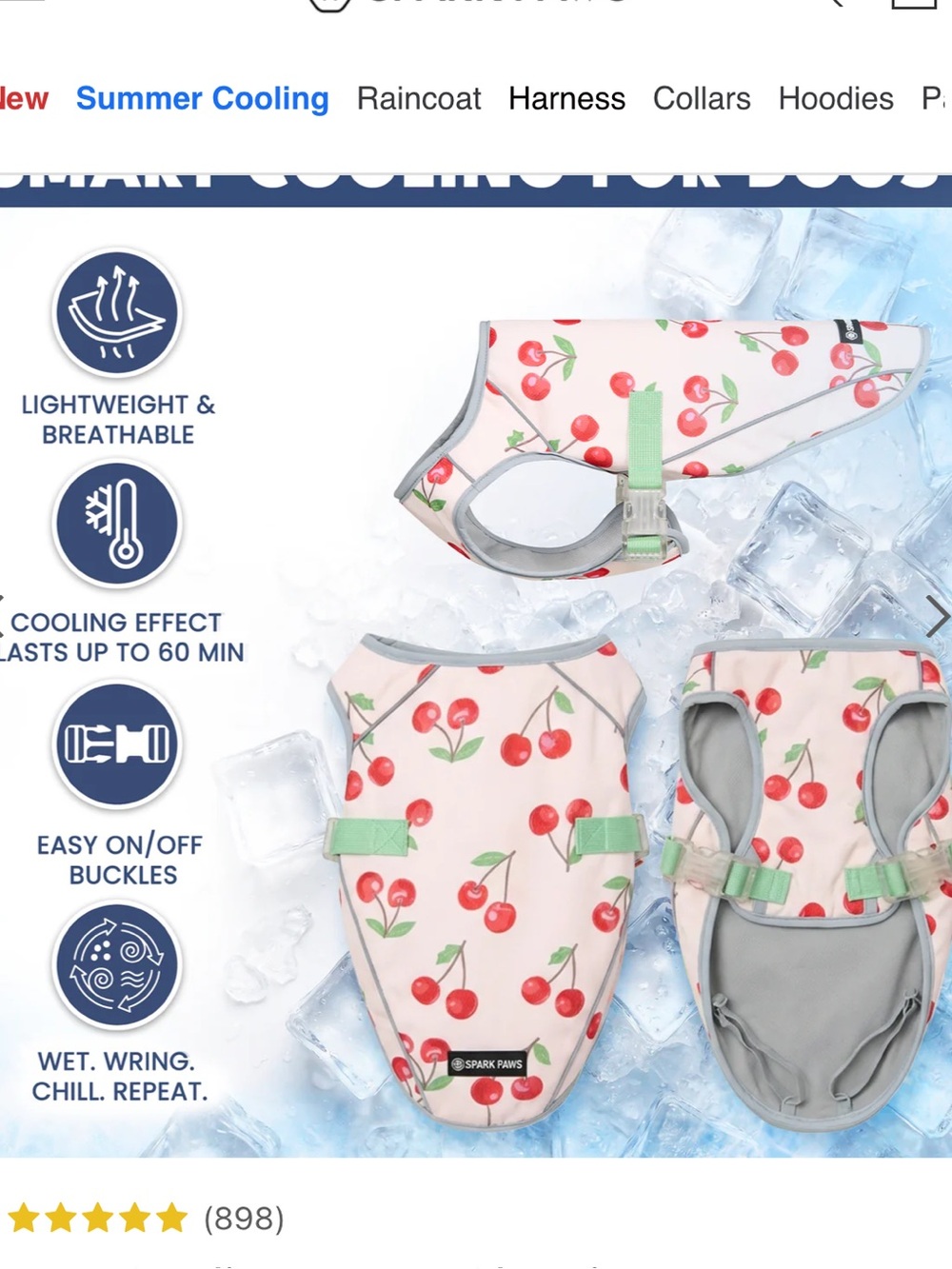 NEW Spark Paws Medium Cooling Vest Cherry Print Dog Harness Pink NWT - Picture 6 of 6